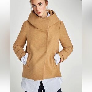 Zara Basics Coat Women's Camel Brown Snap Button Mock Neck Short Size XS